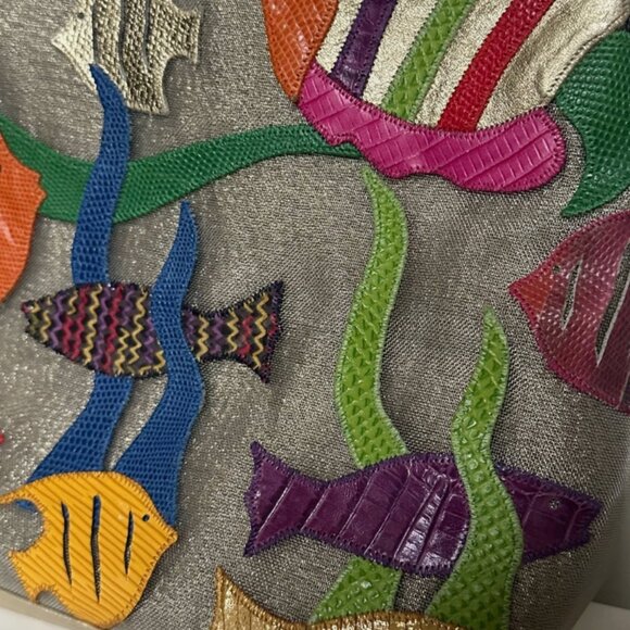 Vintage 80s Sharif Shoulder Tropical Fish Multicolored Purse Handbag - Picture 5 of 16
